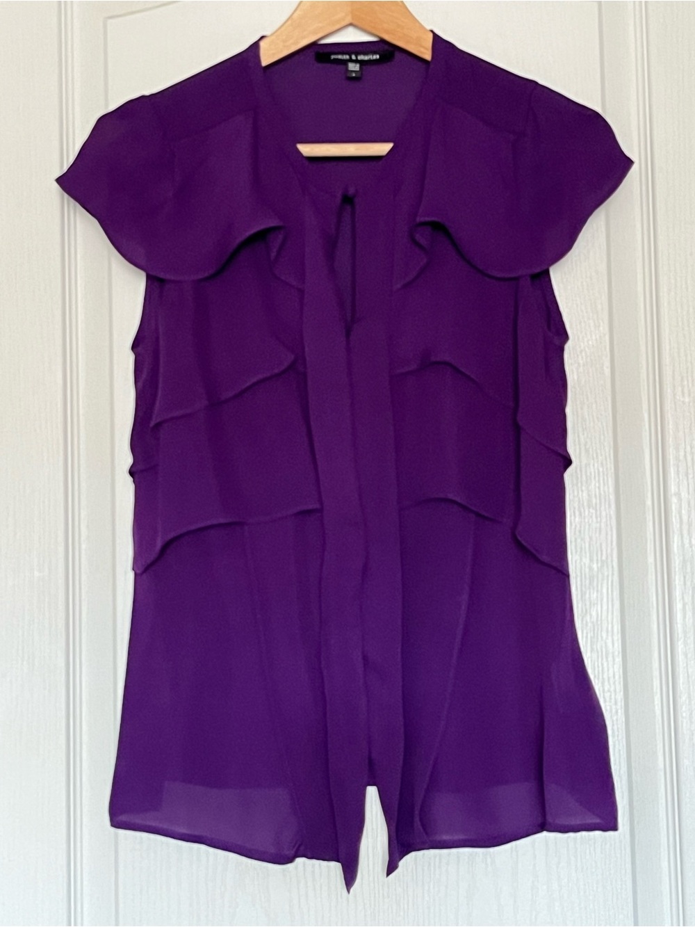 Judith & Charles Purple 100% Silk Ruffle Tiered Sleeveless Blouse Size 6 - Picture 3 of 13
